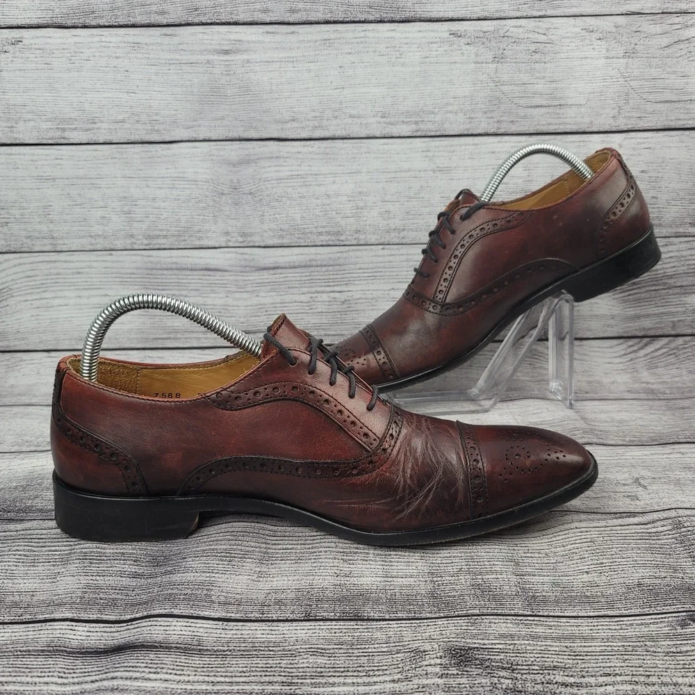 Mercanti Fiorentini Mens Oxford Dress Shoes 9 M Burgundy Wine Chestnut Leather
